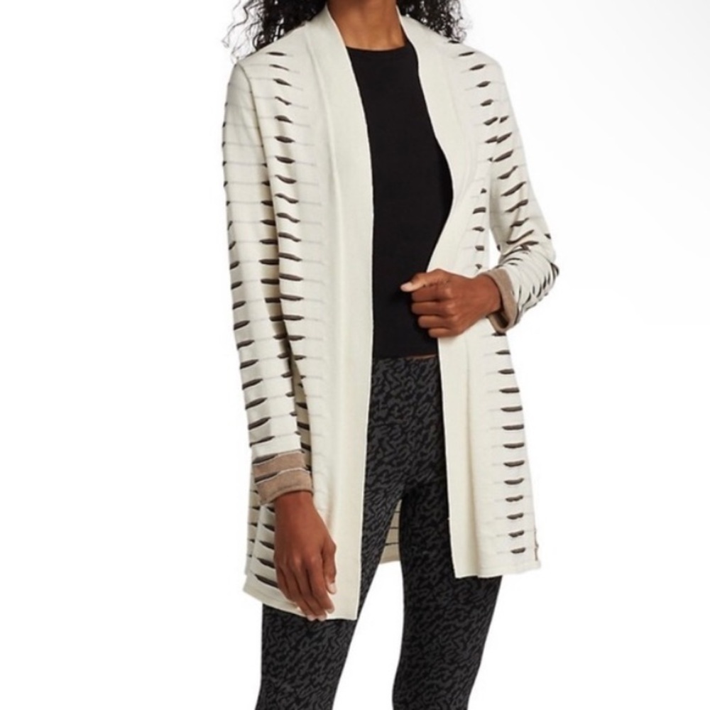 NWOT NIC + ZOE Autumn Crave Cardigan Ivory/Brown Size Medium MSRP $158